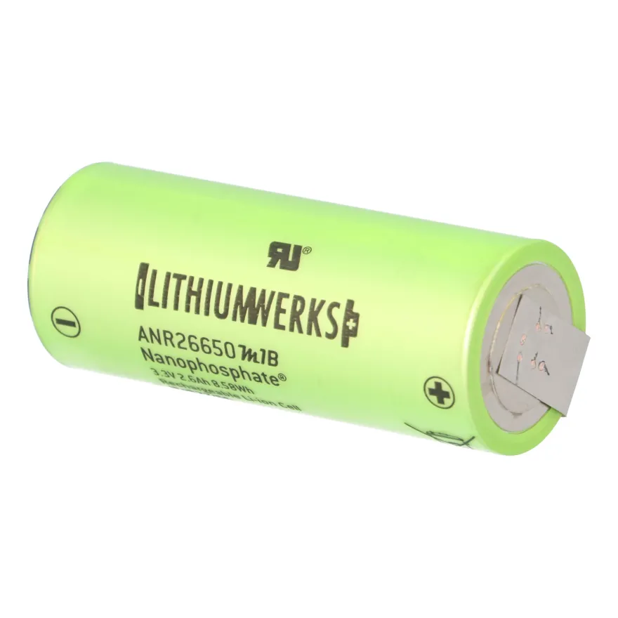 A123 ANR26650M1B LiFePO4 Akku 3,3V 2500mAh – 26650 Zelle mit U-Lötfahne