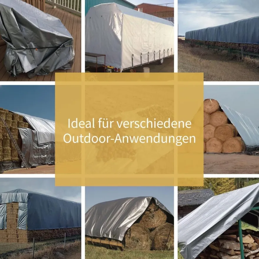 Abdeckplane 2x2m Wasserdicht Grau Schwarz Polyester 120g/m² UV-stabilisiert