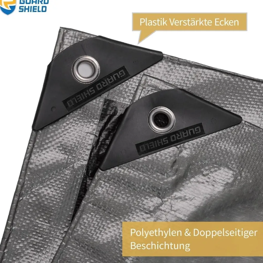 Abdeckplane 2x2m Wasserdicht Grau Schwarz Polyester 120g/m² UV-stabilisiert
