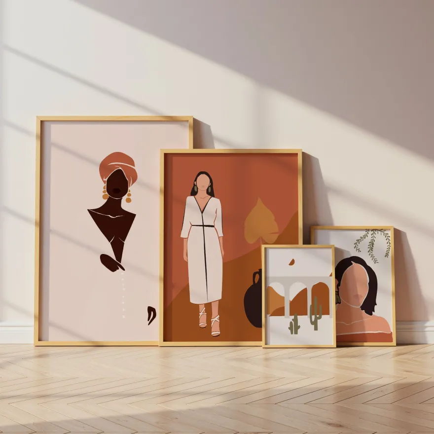 Abstrakte Frauen Poster · Geschenkidee · Boho Frauen Terrakotta Wüstenmotive