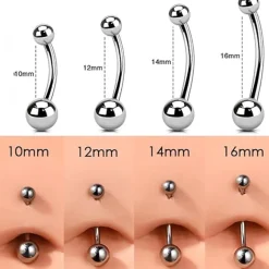 AceFun Bauchnabelpiercing aus massivem Titan, 12mm, Silber - Ideal für frische