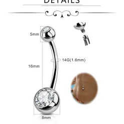 AceFun Bauchnabelpiercing Silber Titan Chirurgenstahl für Frauen 14G, 6-16mm