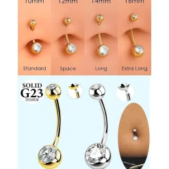 AceFun Bauchnabelpiercing Silber Titan Chirurgenstahl für Frauen 14G, 6-16mm