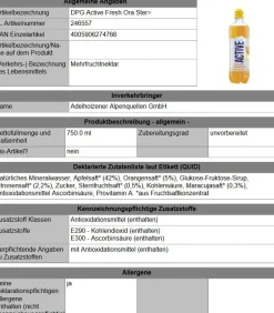 Active Fresh Orange Apple Starfruit 8 x 0,75 L Flasche Einweg-Pfand