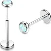 Adramata 2Pcs G23 Titan Labret Piercing mit flacher Rückseite, CZ & Opal, für
