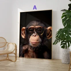 Affen Poster · Geschenkidee · Schimpanse und Affe mit Brille · Dekoprint ohne