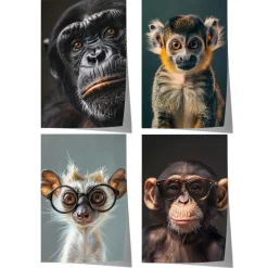 Affen Poster · Geschenkidee · Schimpanse und Affe mit Brille · Dekoprint ohne