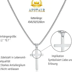 Afstalr Kreuz Kette Herren - Gold/Silber Anhänger, Christentum Schmuck, 60cm