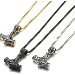 Afstalr Wikinger Thors Hammer Halskette Mjolnir aus Edelstahl - Nordische