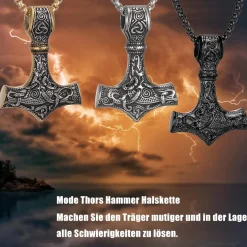 Afstalr Wikinger Thors Hammer Halskette Mjolnir aus Edelstahl - Nordische