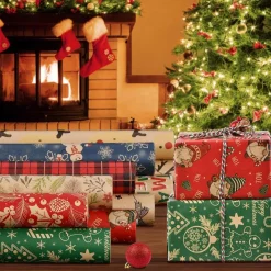AhfuLife 2 Rollen Weihnachtsgeschenkpapier Set, 43cm x 15m Nature Kraftpapier