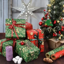 AhfuLife 2 Rollen Weihnachtsgeschenkpapier Set, 43cm x 15m Nature Kraftpapier
