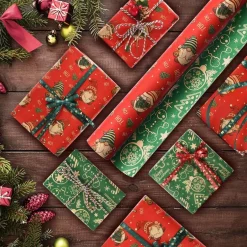 AhfuLife 2 Rollen Weihnachtsgeschenkpapier Set, 43cm x 15m Nature Kraftpapier