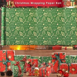 AhfuLife 2 Rollen Weihnachtsgeschenkpapier Set, 43cm x 15m Nature Kraftpapier