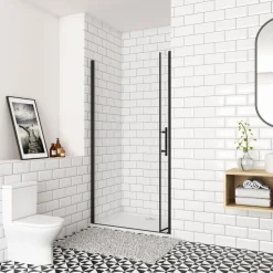 AICA 120 x 195cm Schwarz Drehfalttür Nischentür 6mm NANO GLAS