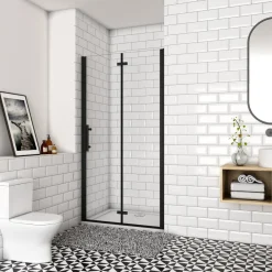 AICA 120 x 195cm Schwarz Drehfalttür Nischentür 6mm NANO GLAS