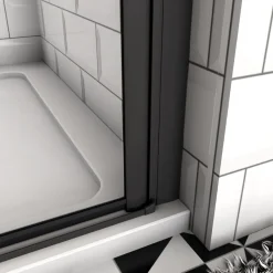 AICA 120 x 195cm Schwarz Drehfalttür Nischentür 6mm NANO GLAS