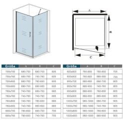 AICA 100x90cm x H.195cm Drehtür & Seitenwand Duschkabinen 6mm NANO ESG-Glas