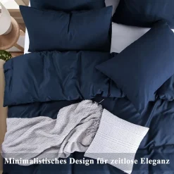 Aisbo Bettwäsche 200x220 cm Baumwolle Blau, 3-teiliges Set mit 2 Kissenbezügen