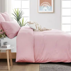 Aisbo Bettwäsche 200x200 cm Baumwolle Rosa 3-teilig mit 2 Kissenbezügen 80x80