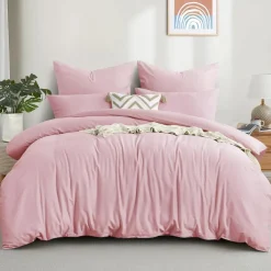 Aisbo Bettwäsche 200x200 cm Baumwolle Rosa 3-teilig mit 2 Kissenbezügen 80x80
