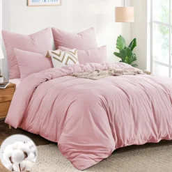 Aisbo Bettwäsche 200x220 cm Baumwolle Rosa 3-teiliges Set mit 2 Kissenbezügen
