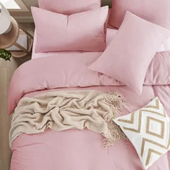 Aisbo Bettwäsche 200x220 cm Baumwolle Rosa 3-teiliges Set mit 2 Kissenbezügen