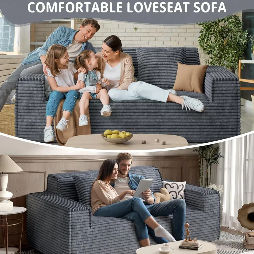 Aivermeil Boneless Couch Cord Sofa mit Schlaffunktion, 2-3 Sitzer, Grau, Keine