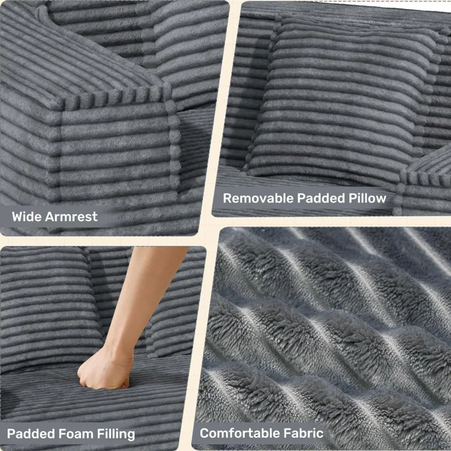 Aivermeil Boneless Couch Cord Sofa mit Schlaffunktion, 2-3 Sitzer, Grau, Keine