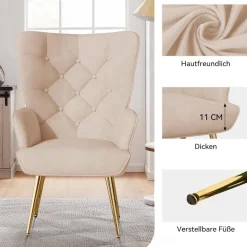 Aivermeil Loungesessel modern Relaxsessel aus Samt mit Metallfüßen, bis 150 KG