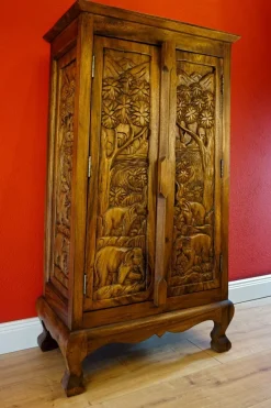 Akazie Massivholz Kommode CHANG I - Thailand Schnitzerei Schrank Holzschrank Thai