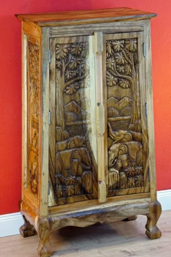 Akazie Massivholz Kommode CHANG I - Thailand Schnitzerei Schrank Holzschrank Thai