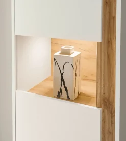 Aktenschrank Büroschrank Schrank weiß und Eiche Vitrinenschrank für Homeoffice Center