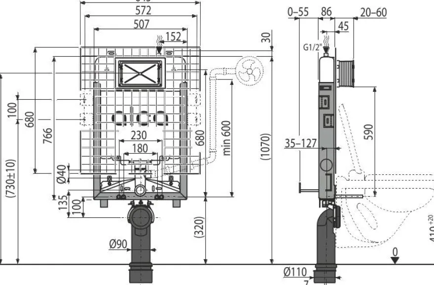 Alcadrain AM1115P/1000 Renovmodul Slim Vorwandinstallationssystem für Unterputzinstal
