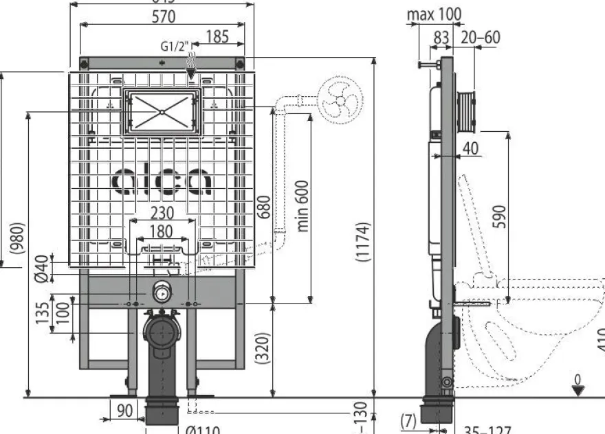 Alcadrain AM1101P/1200 Sádromodul Slim Vorwandinstallationssystem für Trockenbau (aus
