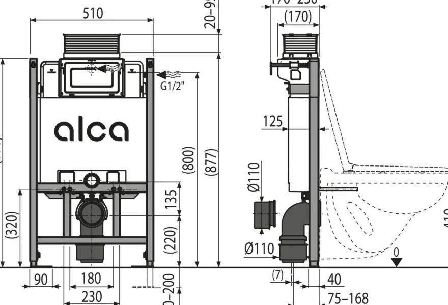 alcadrain module sanitaire WC AM118/850 commande par le dessus ou par l'avant