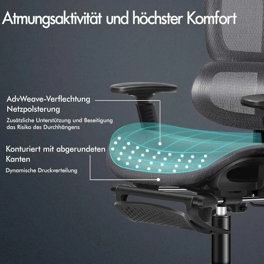 Alfordson Bürostuhl Ergonomischer Schwarz 3D