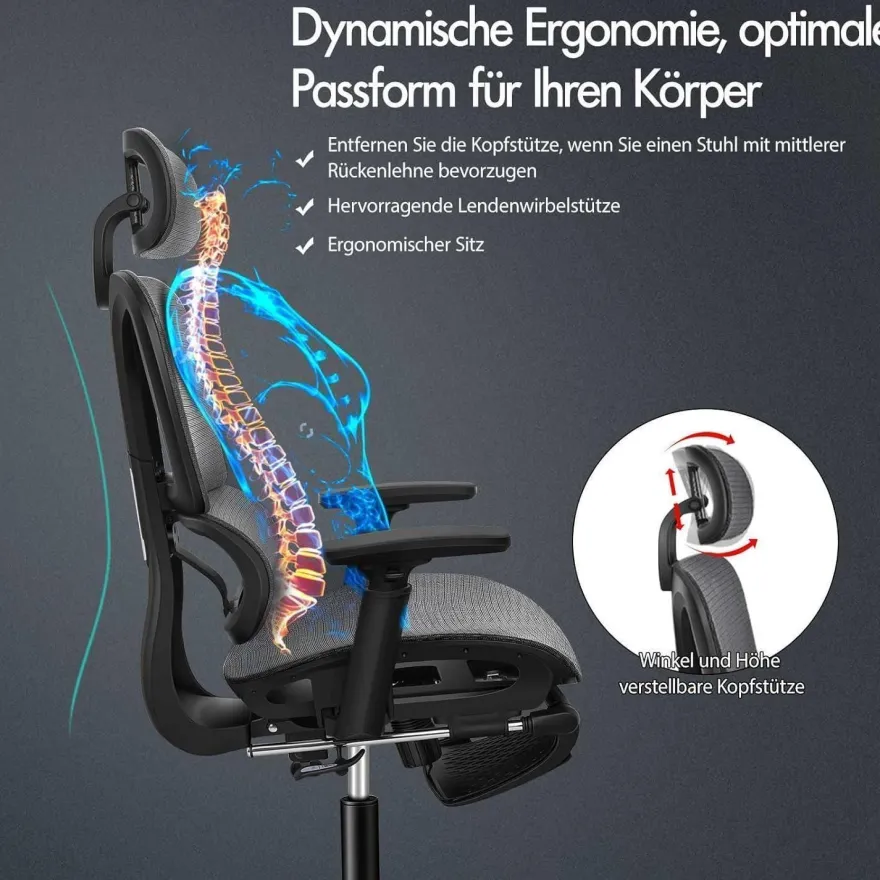 Alfordson Bürostuhl Ergonomischer Schwarz 3D