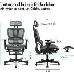 Alfordson Bürostuhl Ergonomischer Schwarz 3D