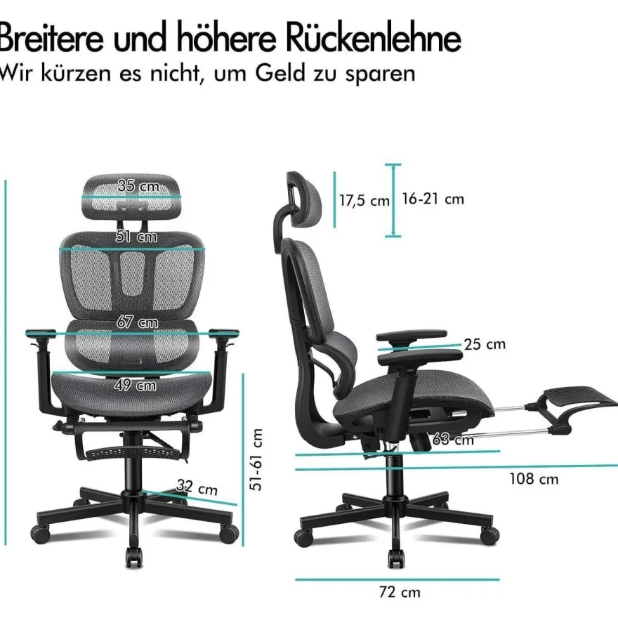 Alfordson Bürostuhl Ergonomischer Schwarz 3D