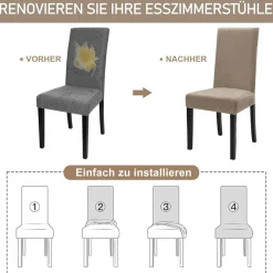 Alishomtll 6er Set Stretch Samt Stuhlhussen Khaki, Velvet/Velour Stuhlbezug für