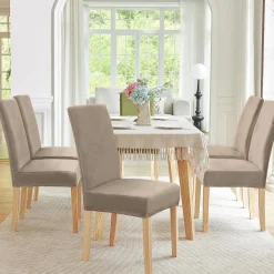 Alishomtll 6er Set Stretch Samt Stuhlhussen Khaki, Velvet/Velour Stuhlbezug für