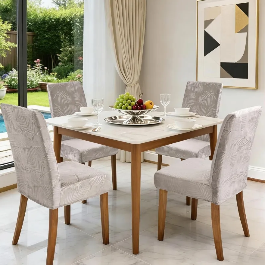 Alishomtll Stuhlhussen 4er Set, Champagner, Universal Stretch Kurzflor