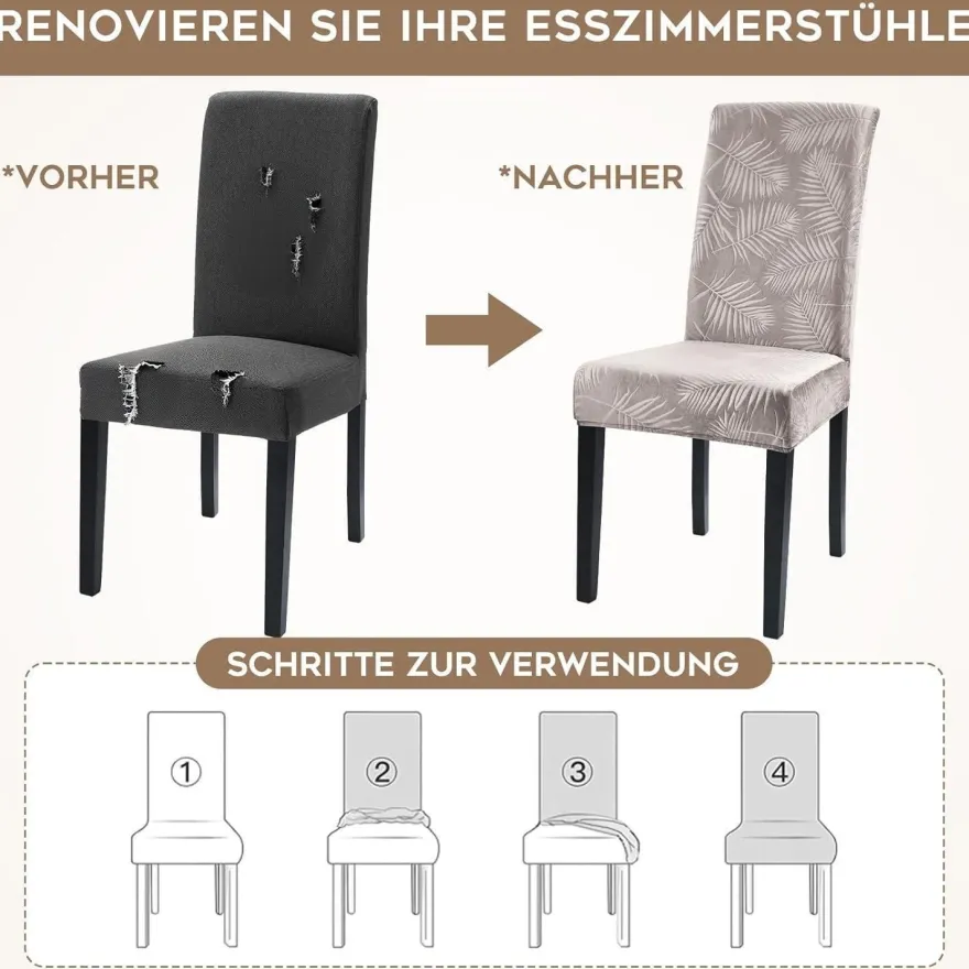 Alishomtll Stuhlhussen 4er Set, Champagner, Universal Stretch Kurzflor