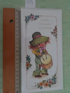 alte edle Grußkarten zum Geburtstag Blumen Igel Trommler Vögelchen ....