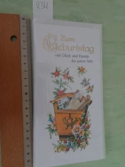 alte edle Grußkarten zum Geburtstag Blumen Igel Trommler Vögelchen ....