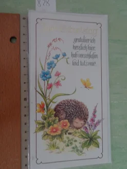 alte edle Grußkarten zum Geburtstag Blumen Igel Trommler Vögelchen ....