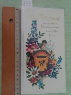 alte edle Grußkarten zum Geburtstag Blumen Igel Trommler Vögelchen ....