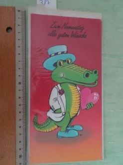 alte tierische Grußkarten Zum Namenstag Humor Primus Schwein Krokodil Katze