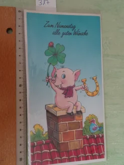 alte tierische Grußkarten Zum Namenstag Humor Primus Schwein Krokodil Katze